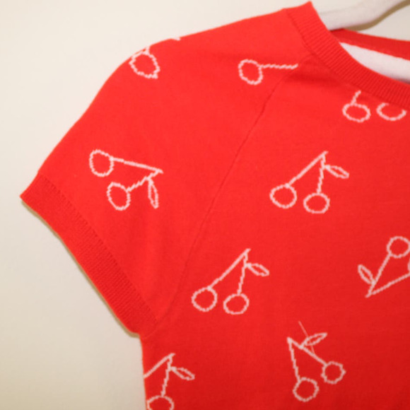 NWT Bonpoint Girl Short Sleeve Pullover Sweater Light Weight Red Cherry Print 12 - Picture 2 of 7